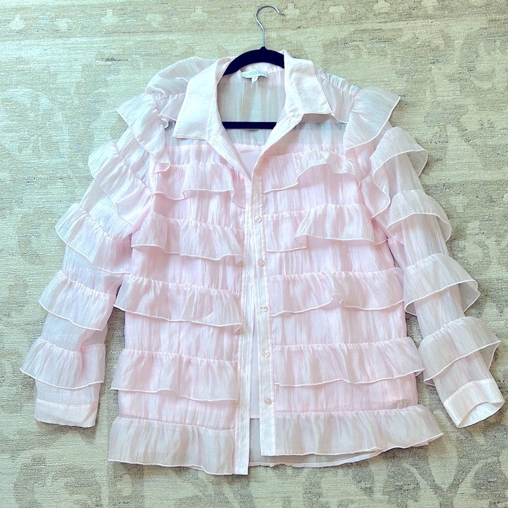 S’EDGE Pink ruffle button down size small